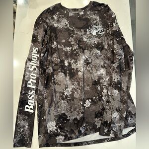 Bass Pro Shops camo black/white long sleeve fishing T, size L.